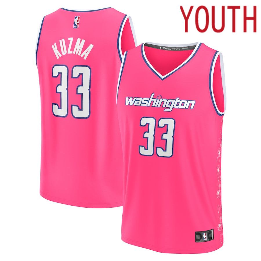 Youth Washington Wizards 33 Kyle Kuzma Fanatics Branded Pink City Edition 2022-23 Fastbreak NBA Jersey